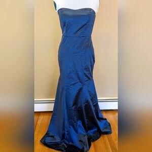 New Strapless Blue Satin Prom Dress / Long Gown